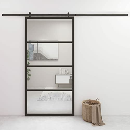 Norheim Puerta Corredera de Aluminio y Vidrio ESG Puertas Correderas de Cristal, Sólido y Seguro, Negra 102,5x205 cm