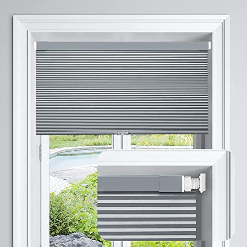 LazBlinds Jalousie, schnurlos, zellular, für Fenster, kein Werkzeug, kein Bohren, Lichtfilterung, Polyester, für Fenstergröße 81 x 122 cm (B x H), Dunkelgrau