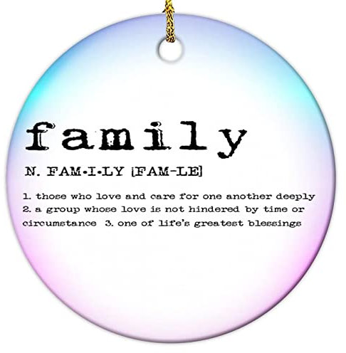 Familien-Weihnachtsbaumschmuck 2022, zweiseitig bedruckt, Wort, Bedeutung, rund, Keramik, 7,6 cm, Weihnachtsdekoration, Souvenir, Geschenk für Weihnachten