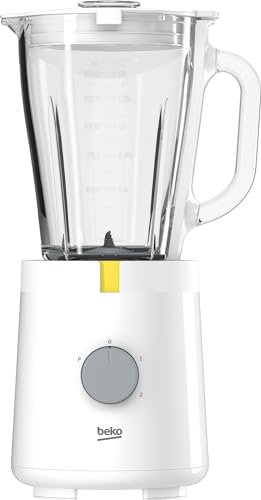 BEKO, Blender, Puissance : 600 W, Bol en verre grande capacité de 1,75 L, Variateur de vitesses + Pulse, 4 lames en inox, Pratique, facile et rapide à utiliser, Blanc