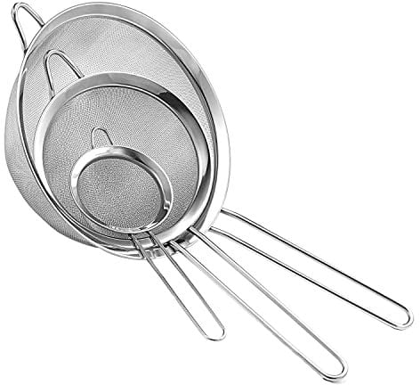 AEX 3X Fine Wire Mesh Kitchen Sieve Set Stainless Steel Food Strainer & Flour Sieve for Baking Sifter Sifter| sieves for Cooking | Rust Free Seive