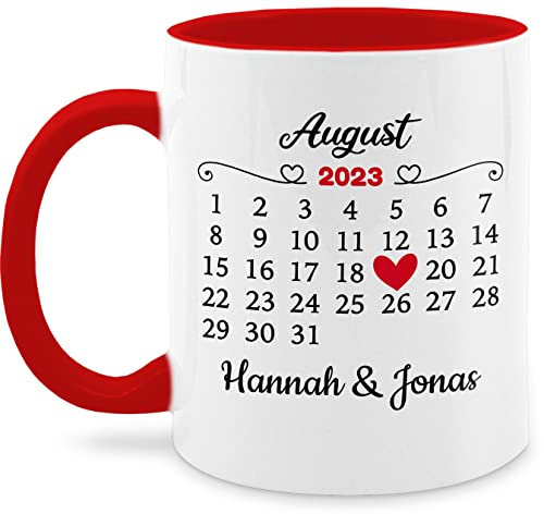 Tasse Tassen 325ml - Valentinstag Partner Freund & Freundin - Valentinstag-Geschenk für Sie und Ihn | Personalisiert mit Namen und Datum für Paare - 325 ml - Rot - ehepaar partnertassen