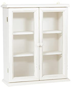 Biscottini Vitrine aus Holz 56 x 48 x 18 cm | Vitrine Shabby Chic weiß 2 Einlegeböden | Hängeschrank Badezimmer weiß 2 Türen | Hängender Badezimmerschrank