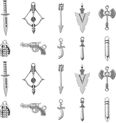 Ipotkitt 100 Stück 10 Stile Vintage Waffen Charms Axt Verbinder Messer Pfeil Schwert Charms für Punk Halskette Armband DIY Schmuck Zubehör
