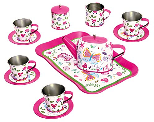 Bino world of toys Teeservice-Set, Spielzeug für Kleinkinder ab 3 Jahren, 14-TLG. Kinderspielzeug, Teekannen, Tee Tassen, Spiel Gerichte, Teeparty-Rollenspiel für Mädchen, farbenfrohe Gestaltung