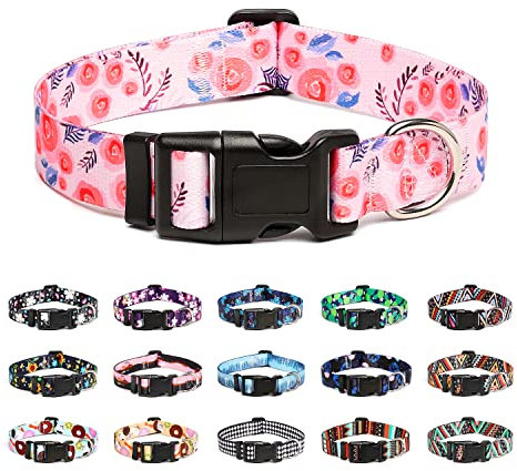Mercano Adjustable Dog Collar - Special Design Patterns, Soft Nylon Comfortable Durable Pet Collar for Small Medium Large Dogs (M, Rose)
