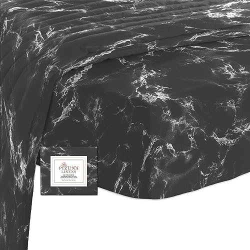 Pizuna Marble Black Printed Fitted Sheet Super King 1 Pc Only 400 thread Count 100% Long Staple Cotton Printed Bedding Sateen 40 cm Deep Pocket Fitted Sheet 180x200 (Cotton Fitted Sheet)