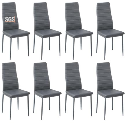 buybyroom Esszimmerstühle 8er Set Metall Küchenstuhl, Esstisch Stuhl Bequemer Polsterstuhl SitzfläChe,Grau