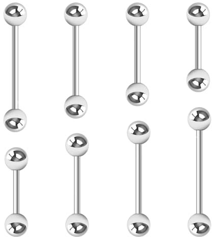 Kucheed 8 Stück Nippelringe für Frauen, 14G Chirurgenstahl Zungenringe Nippelpiercing Schmuckhalter,12–18 mm gerades Langhantel Nippelring Set,Niedliche Herz Nippelringe mit Kubischem Zirkonia