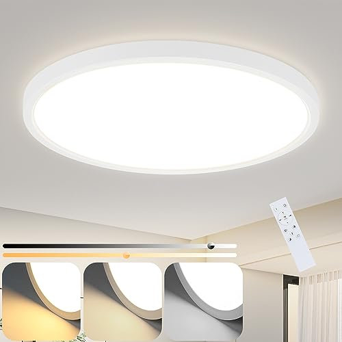 ZMH Deckenlampe LED Deckenleuchte Dimmbar - Ø30cm Badezimmerlampe Flach 20W Bad Deckenbeleuchtung mit Fernbedienung Schlafzimmerlampe Rund IP44 Wasserdicht Badlampe für Schlafzimmer Wohnzimmer Küche