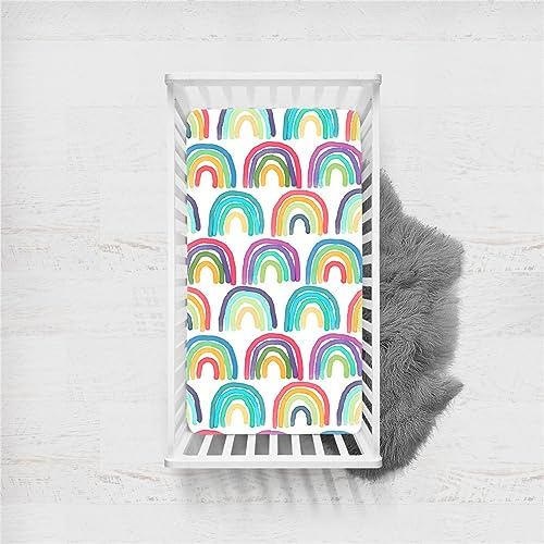 Odot Spannbettlaken für Kinderbett, Kinderwagen Matratzenbezug, Weiche Babybett Spannbetttuch Spannbettlaken, Perfekte Passform Durch Rundum-Gummizug (90x45cm,süßer Regenbogen 4)