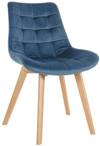CLP Chaise Brook I Chaise de Salle à Manger piquée sur Velours I Structure à Quatre Pieds en Bois, Couleur:Bleu