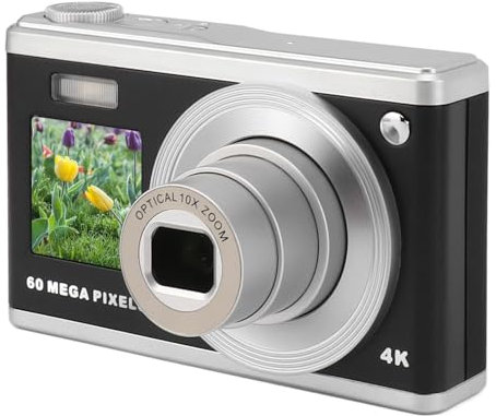 Digitalkamera, 60 MP 4K Ultra HD Point-and-Shoot-Kamera mit 10-Fach Optischem Zoom, Autofokus, Tragbare Kompaktkamera mit Zwei Bildschirmen für Outdoor-Fotografie, Vlogging (Black)