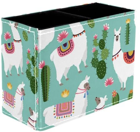 VAPOKF Joli pot à crayons lama et cactus pour bureau, 2 compartiments pour stylos, crayons, pinceaux de maquillage, fournitures de bureau, organisateur pour la maison et le bureau