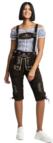 Steigenhöfer Lederhose Damen Tracht Shorts Kniebund - 100% Rindsleder - Clara - Traditionelle Kurze Hose für Frauen - Inklusive verstellbaren Trägern - Dirndl Alternative