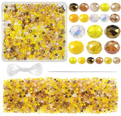 TOAOB 1000 Piezas Cuentas de Cristal Facetado de Dorado 4mm 6mm 8mm Perlas Facetadas Transparentes Redondas para Hacer Bisuteria y Manualidades Collares Pulseras Accesorios