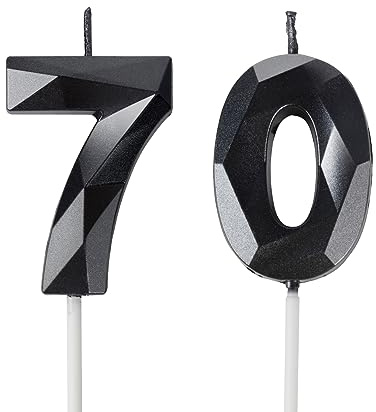 70th Birthday Candles, Number 70 Black Candles for Cake, Happy Birthday Candles Cake Topper Decorations for Birthday Party Wedding Anniversary Celebration Supply
