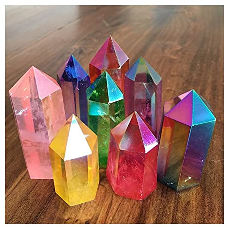 Heilstein, Titan, Regenbogen-Aura-Zauberstab, Punkte, Natursteine und Kristalle, polierte Quarzmineralien, Heimdekoration for Geschenke, -Balance, Edelstein-Dekoration amethyst stone ( Color : Yello