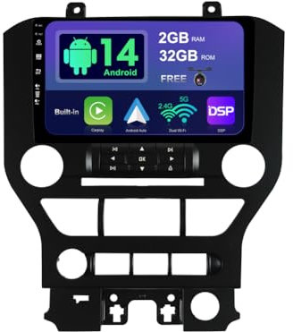 SXAUTO Android 14 IPS Autoradio für Ford Mustang (2015-2020) - Eingebaut CarPlay/Android Auto - Rückfahrkamera KOSTENLOS - 2G+32G - Lenkradsteuerung DAB Fast-Boot WiFi DSP Bluetooth - 2 Din 9 Zoll