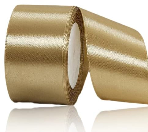 Geschenkband Champange Gold 50 mm Breit,23 Meter Satinbänder Stoff Schleifenband Kunsthandwerk,Hochzeitsdekoration, Weihnachten, Haarbögen,Babyparty, Blumensträuße, Geburtstag und Geschenkverpackung