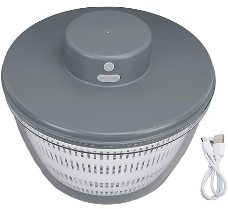 Lavatrice Elettrica Per Verdure, Separatore Rapido dei Residui E Asciugatrice, Vasca Per Impastare con Cestello Per Verdure, Scarico Rotante(Grigio)