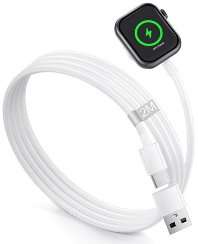 Compatible con cargador apple watch, 2M Cable apple watch Cargador iWatch APPLE CARGADOR Smartwatch cargador Reloj Inteligente Inalambrico Carga Rapida para APPLE WATCH Series 9 8 7 6 5 4 3 2 SE Ultra