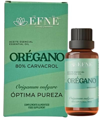 EFNE | Aceite de Orégano 100% | 80% Carvacrol Dosis Alta | Contiene 30.000mg activos (24.000mg de Carvacrol) | Aceite Esencial de Orégano Puro | Bote de Cristal 30ml | Nuevo formato con Gotero