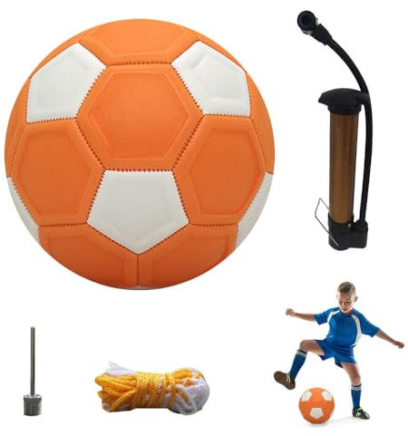 ZOYDP Curve Ball 8.27 Zoll, Kinderfussball Größe 5 mit Pumpe, Luftnadel, Netzbeutel, Eva-Gummi Kurve Ball, Curve Ball Fussball für Kinder Fußballtraining Indoor Outdoor (Orange,Weiss)