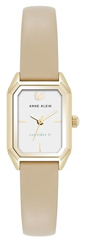Anne Klein Women's Sustainable Leather Strap Watch, AK/5148 Beige/Gold