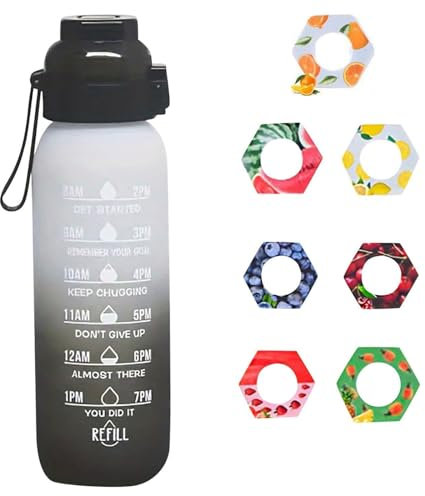 Trinkflasche Sport, Pods Aromen, Sport Luft Wasserflasche Starter up Set Trinkflaschen, 1000ml Frucht Duft Wasserflasche Mit 7 Geschmack Pods, 0% Zucker (B)