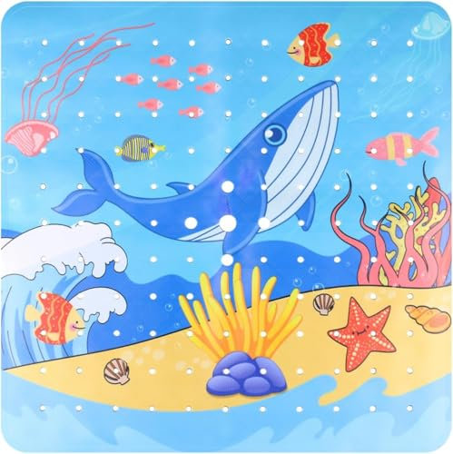 Tapis de Douche carré, antidérapant, Anti-moisissure, 53 x 53 cm, Tapis de Bain antidérapant, avec ventouses, cintres et Trous de Drainage