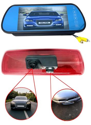 Dolphin Automotive Dual Rear View Parking Reversing Brake Light Camera Fits Renault Trafic 2014 - Onwards (Camera & 7 Universal Mirror Monitor)