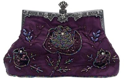 CORIOS Vintage 1920s Abendtasche Floral Clutch Tasche Damen Handgemachte Perle Handtasche Elegante Schultertasche Kette Umhängetasche Klein Tasche Hochzeit Bankett-Party Abschlussball Tasche Lila