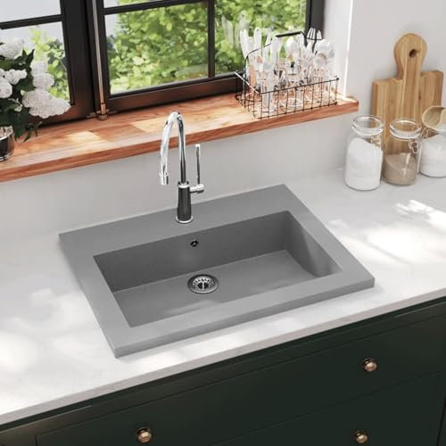 qohoio Lavabo en Granit 600 x 450 x 120 mm Gris Vasque À Poser Salle De Bain,Lavabo Salle De Bain