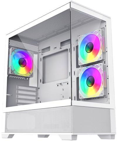 GameMax Vista Mini White Dual Tempered Glass Panelling Micro-ATX PC Gaming Case with 3 x FN12A-C8I 120mm Infinity Fans & GameMax V4.0 PWM ARGB Hub Included