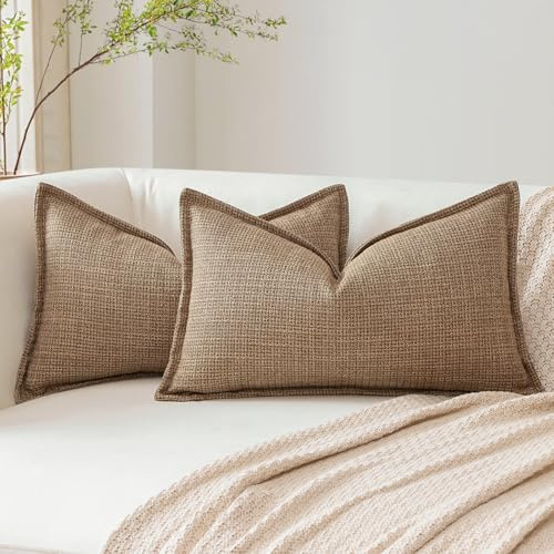 Artscope 2er Set Kissenbezüge Einfarbig Wurfkissenbezug Leinen Kissenbezug 40x60 cm Moderne Kissenhülle Dekokissen Sofakissen für Wohnzimmer Schlafzimmer Zuhause Dekor Braun
