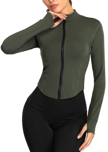 XDSP Felpe Donna e Zip Leggero Giacca da Corsa Traspirante Sportiva Giacca Palestra Maniche Lunghe Giacca da Yoga Morbido con Cerniera con Fori per i Pollici Fitness Jogging Escursionismo Running