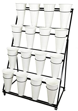 GODFSAHG Großes Blumenregal - 3-stufiger Pflanzenständer aus Eisen mit Rädern, freistehendes Blumenregal für drinnen und draußen mit 16 Blumeneimern, (Farbe: B)