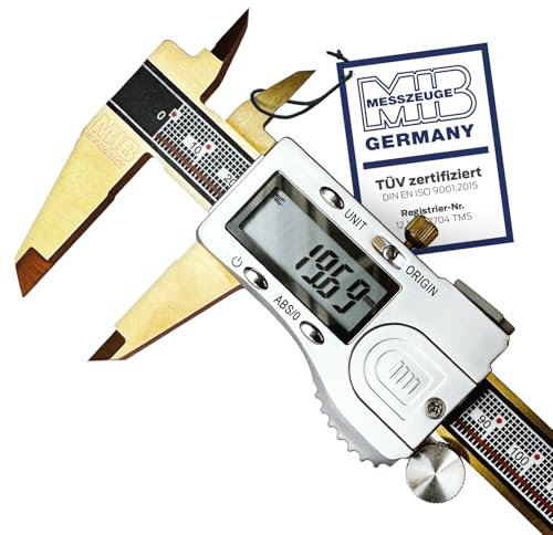 MIB Digitaler Messschieber mit Absolut-System & TiN-Beschichtung DIN 862 150mm | Präzisionsmessgerät | 4-fach Messung | Kalibrierung | Digitalwerkzeug Set mit 3V Batterie & Kunststoffbox