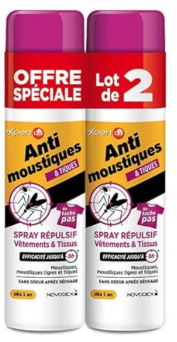 Nutreov Expert 123 Anti-moustiques et Tiques spray répulsif Vêtements et Tissus 100 ml - Duo - Promotion