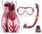 OutdoorMaster Marlin Kinder Maske Flossen Schnorchel Set, Dry Top Schnorchel Ausrüstung mit verstellbaren Flossen, Anti-Fog Schnorchel Maske Set für Jungen und Mädchen Alter 6-16, L/XL, Rose Rosa