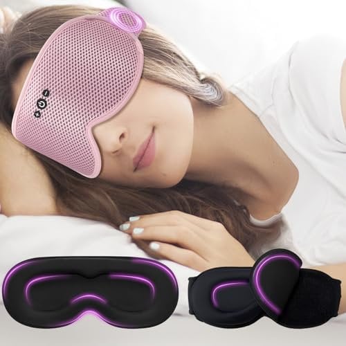 Bluetooth Sleep Mask with Removable 3D Contoured, Music Eye Mask for Sleep, Sleeping Headphones with Ultra-Thin Stereo Speakers for Side Sleepers, Perfect Tech Gifts-Pink