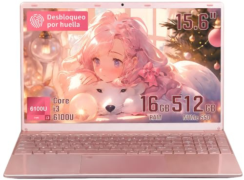 MOREPC Ordenador Portátil 15,6 Pulgadas, Windows 11 Pro Laptop,16GB RAM 512GB SSD, Admite Expansión Mediante Tarjeta TF, PC Portátil Core i3-6100U, Membrana de Teclado en Español, Oro Rosa