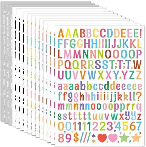 WD&CD 0.5 Inch 15 Sheets Self Adhesive Vinyl Letter Number Symbol Stickers Alphabet for Kids Mailbox Suitcase Guitar Water Bottle Laptop Guitar Phone Case Scrapbooking, Artistic Letters Multi