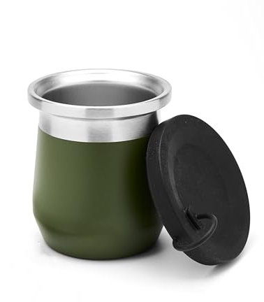 balibetov Mate Argentino moderno de Acero Inoxidable 270 ml – Doble Pared, Térmico, Base Antideslizante, Tapa de Silicona Antiderrames (Verde)