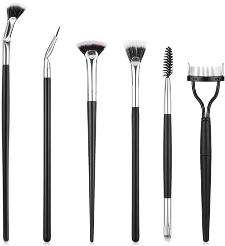 6 Pieces Separator Brow Brush Sets Eyebrow Brush Eyelash Separator Brow Comb & Lash Spoolie Professional Eye Makeup Tools Folding Angle Scalloped Brushes for Eye Upper Lower Lashes