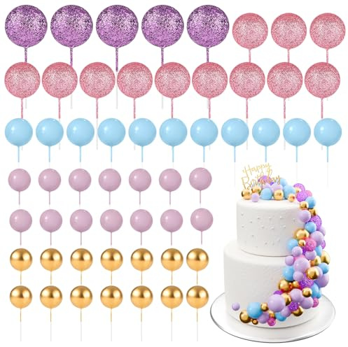 BOUBONI 60 pezzi decorazioni per torta con palline glitterate in schiuma, palline per topper di torta, mini palloncini, topper per cupcake per decorare la torta, per feste di compleanno e baby shower