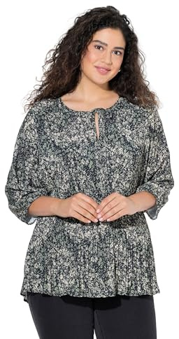 Ulla Popken Damen Plissee-Bluse, Paisley, Rundhals, 3/4-arm, Doppellagig Blusen