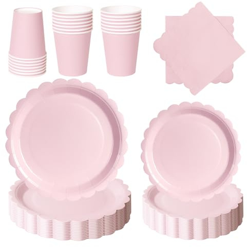 PYAILI Anniversaire Vaisselle de fete 96 Pièces Rose Morandi Party Assiettes en Papier Set Assiettes de Fête Papier Tasses Serviettesr, pour Barbecue les Fêtes les Pique-niques -24 Invités