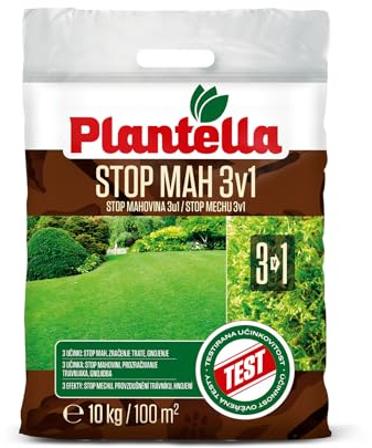 Unichem PLANTELLA 10Kg Stop Moss 3-in-1 Rasendünger – Entfernt Moos, Belüftet den Boden & Düngt in Einem | Für Dichten, Gesunden, Moosfreien Rasen | 10 kg – Reicht für 100 m²
